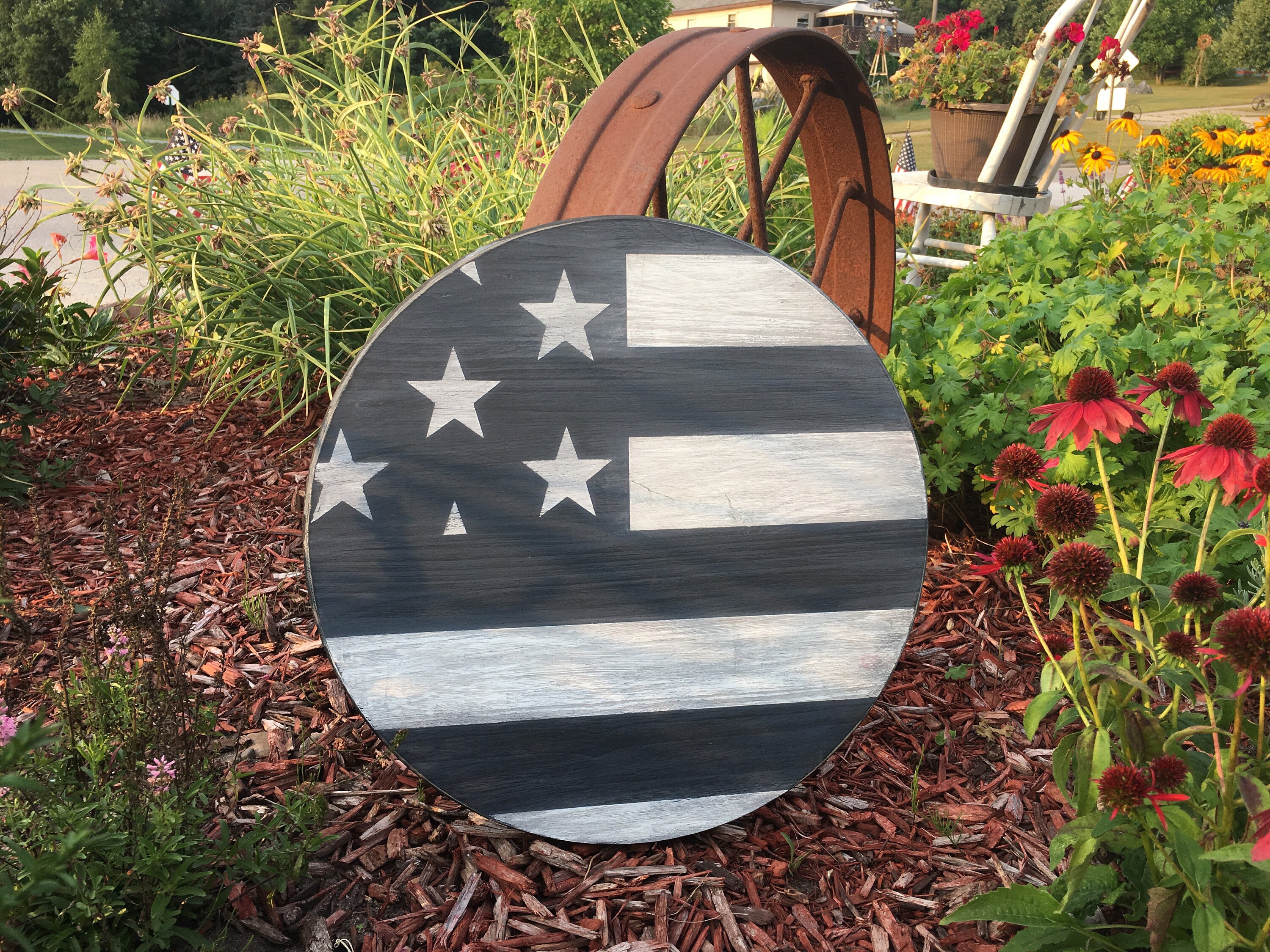 Wood American Flag Wall Art Round Wood Signs Wooden Flags Etsy