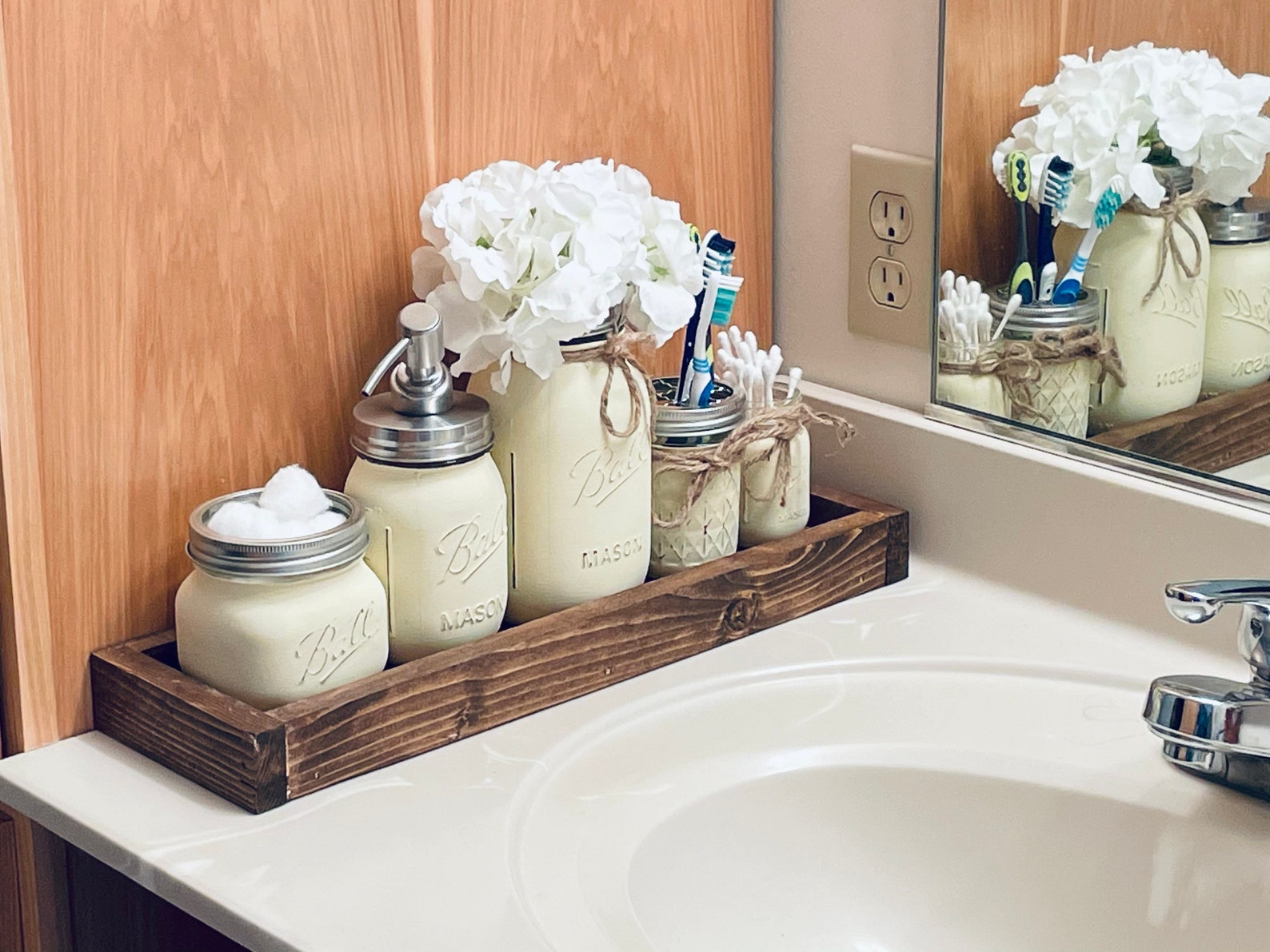 Mason Jar Bathroom Set Planter Box Painted Mason Jars Rustic Etsy