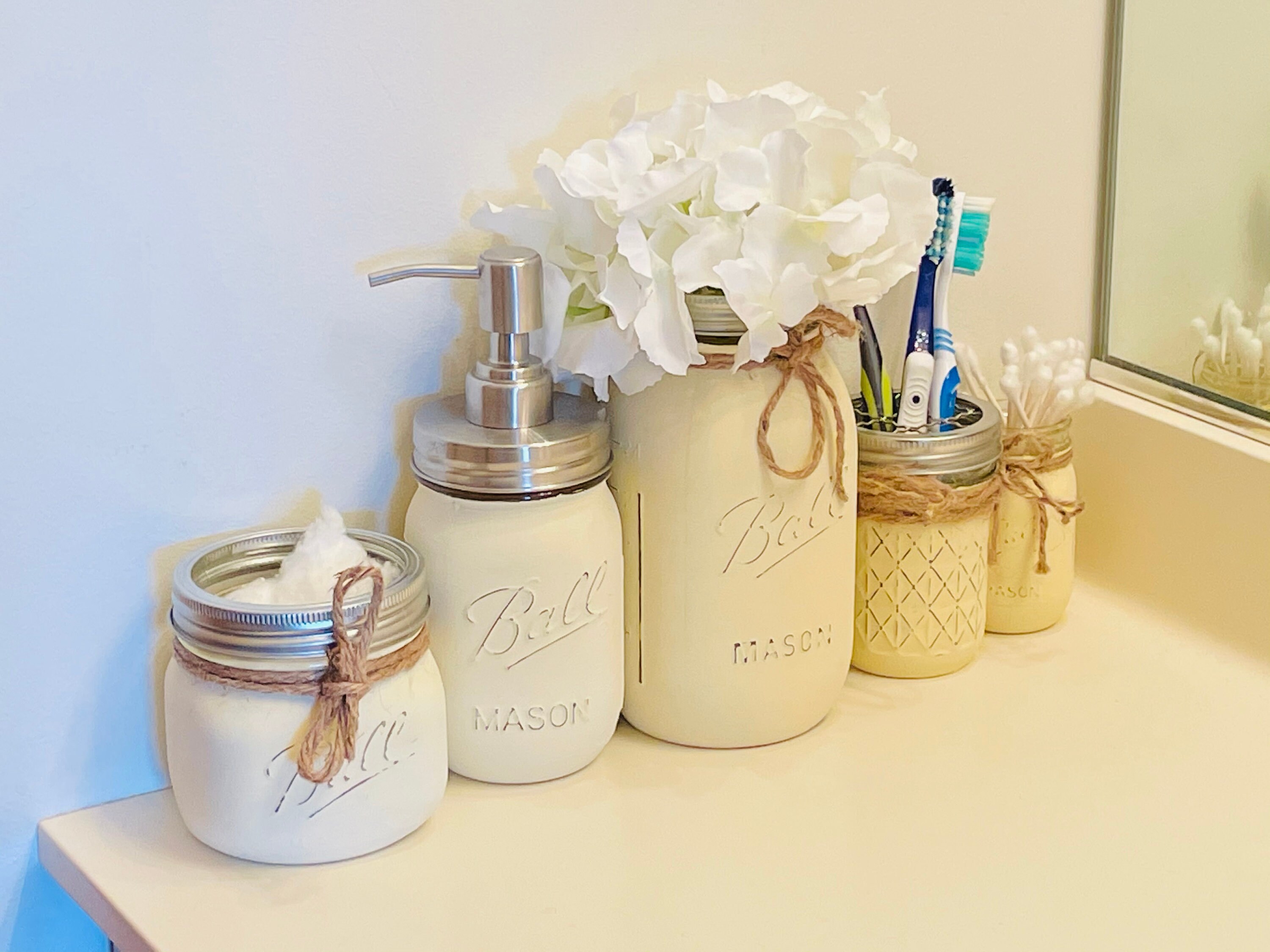 Mason Jar Bathroom Set Painted Mason Jars Rustic Bathroom | Etsy