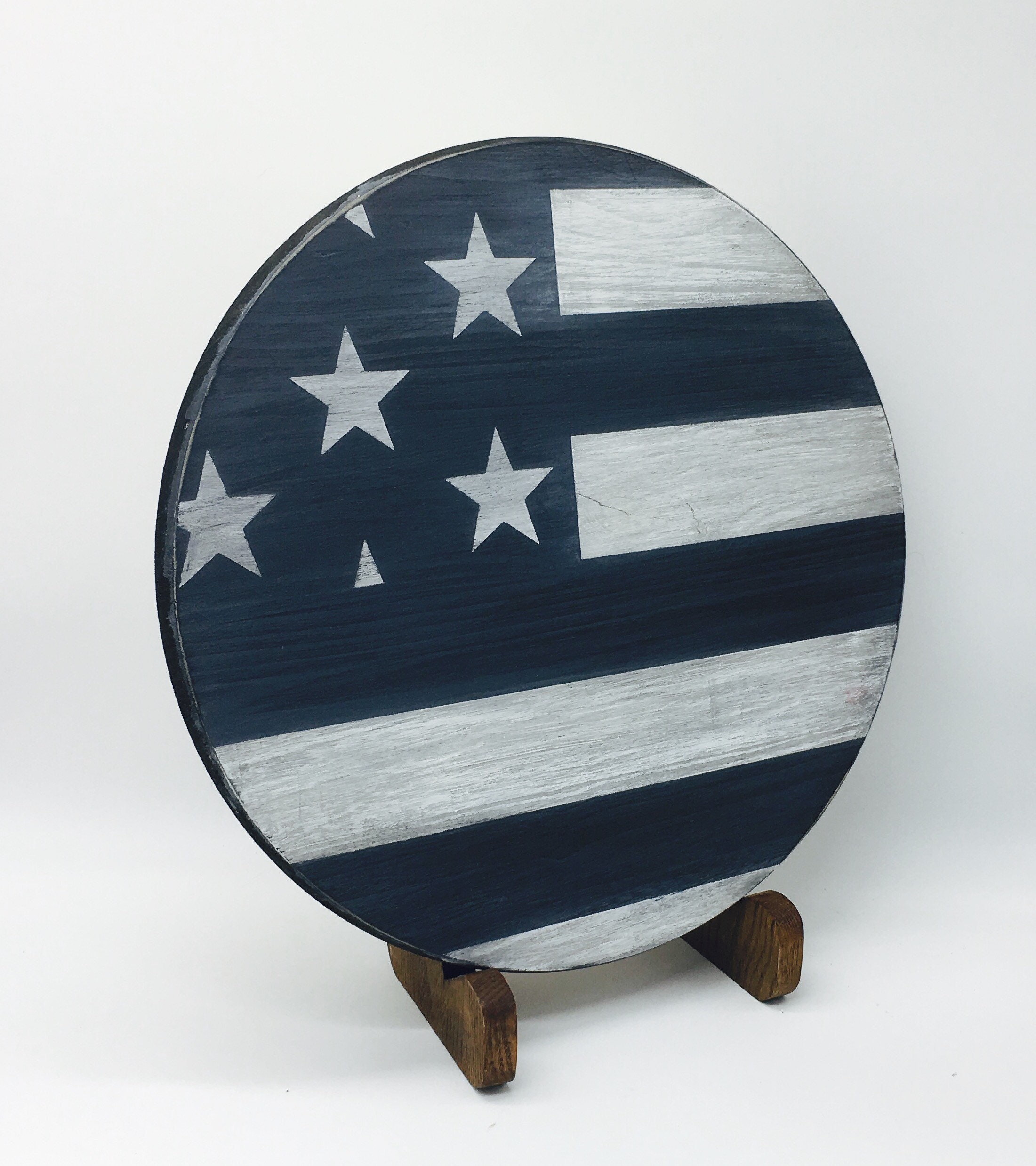 Wood American Flag Wall Art Round Wood Signs Wooden Flags Etsy