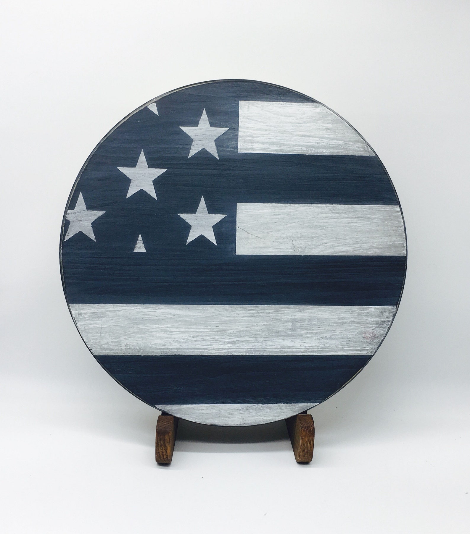 Wood American Flag Wall Art Round Wood Signs Wooden Flags Etsy