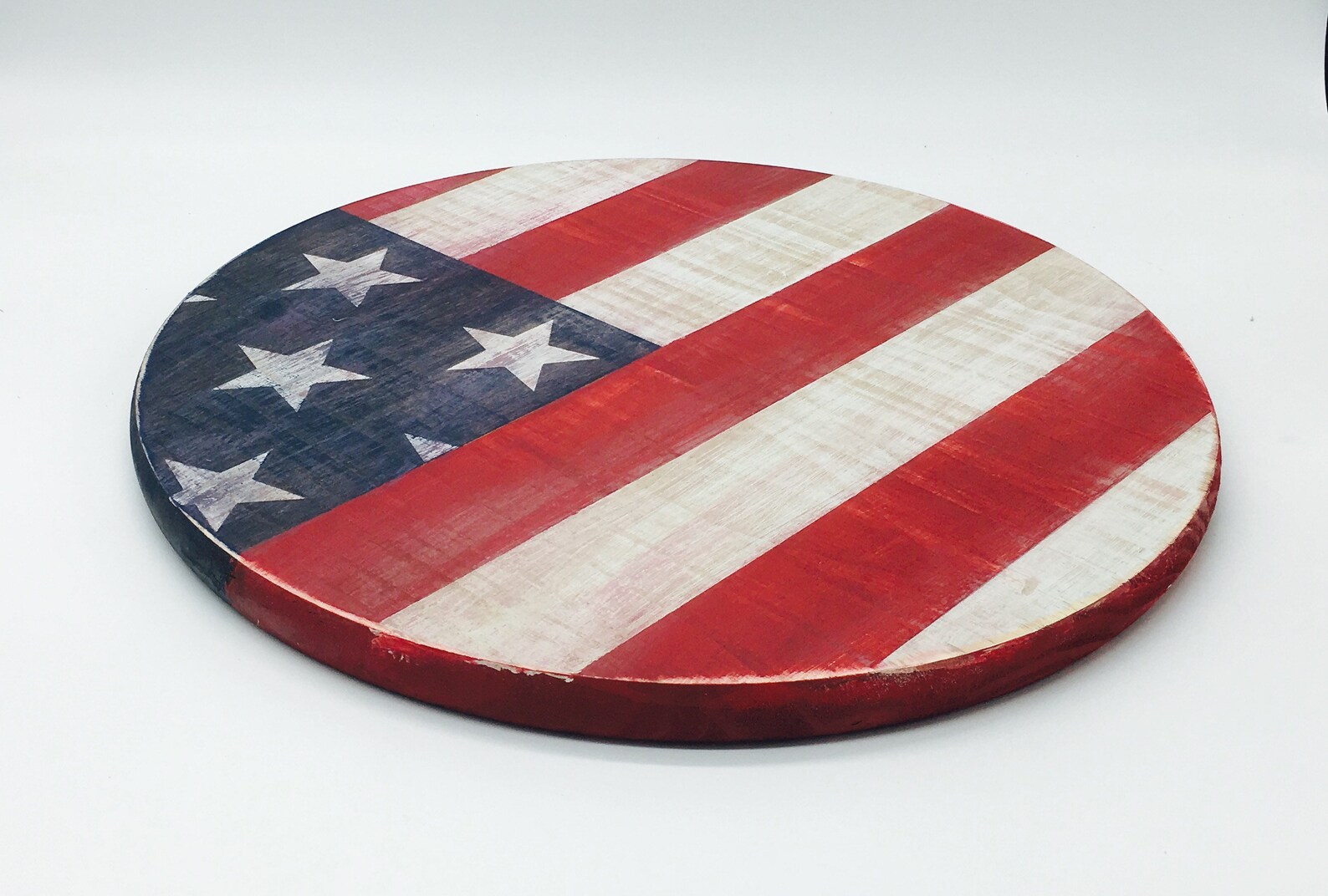 Wood American Flag Wall Art Round Wood Sign Wooden Flag Etsy