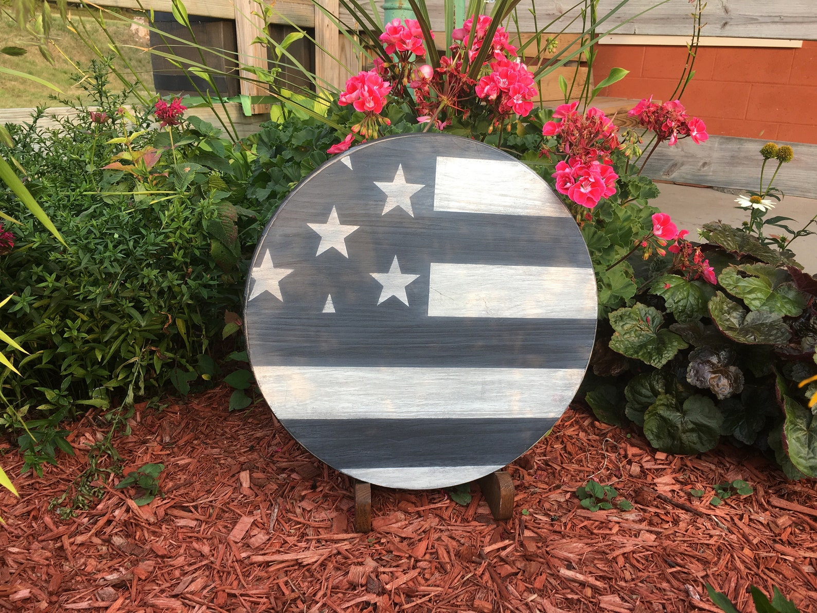 Wood American Flag Wall Art Round Wood Signs Wooden Flags Etsy