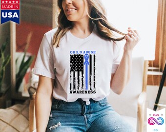 Child Abuse Awareness T-Shirt | Blue Ribbon, American Flag Design