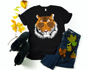 Birthday Boy Cool Tiger face Striped Animal Theme Party Men, Women And Kids T-Shirt, Cool Tiger Shades Shirt, Animal Party Tee