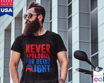 Never Apologize For Being Right T-Shirt: Conservative Patriot Values