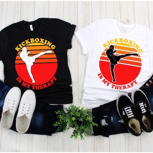 Kickboxing Is My Therapy, Retro orange kickboxer T-Shirts, Kickboxing Gift, Gift for Kickboxer, Love Boxing,  Kickboxing Class,  Fighter tee
