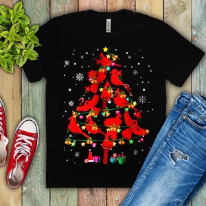 Cardinal  Christmas Tree T-Shirts, Cardinal Lovers Christmas tee, Bird Lover X-mas Gifts,red  cardinal bird shirts for women,winter cardinal