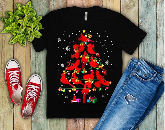 Cardinal Christmas Tree T-Shirt: Bird Lover X-mas Gift