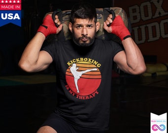 Kickboxing Is My Therapy T-Shirt: Retro Sunset Fighter Tee