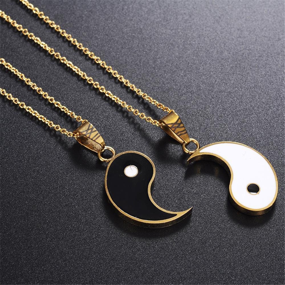 2 Piece Stainless Steel Yin Yang Pendant Necklace for Couples 