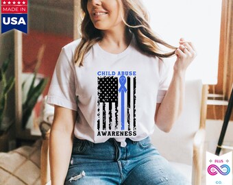 Child Abuse Awareness Shirt | American Flag Blue Ribbon Tee