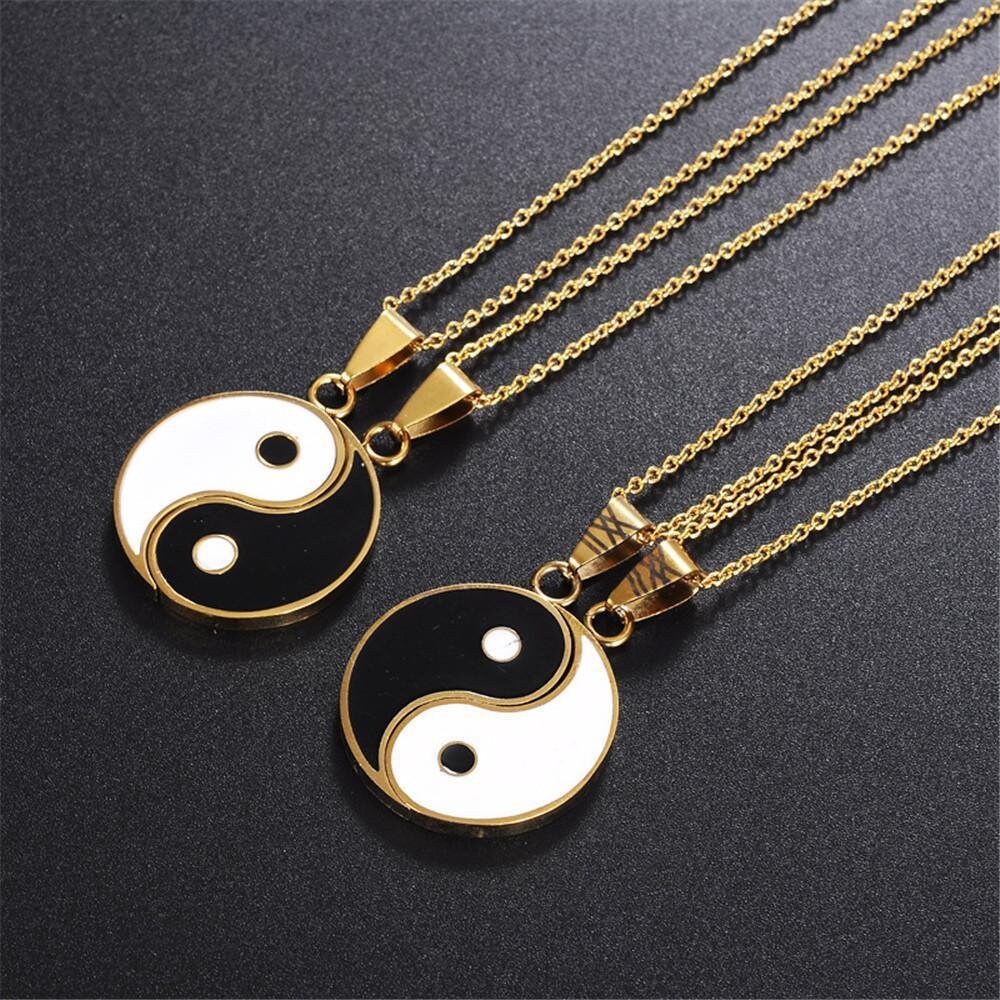 2 Piece Stainless Steel Yin Yang Pendant Necklace for Couples 