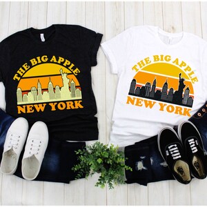 The Big Apple New York | Retro Sunset T-Shirts, New York City Skyline Souvenir Tee, NYC Parties Costume, Visit Trip Travel NY, Manhattan