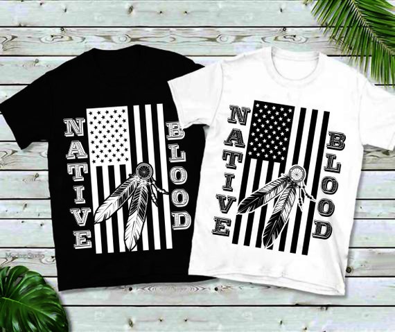 Native Blood Pride Tribal Feathers American Flag T shirts Native