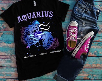 Aquarius Humanitarian, Assertive, Open-Minded Tee ,Zodiac Art Gifts, Zodiac Aquarius, Gift for Aquarius, Aquarius Birthday, Aquarius Sign