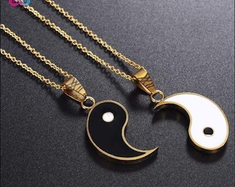 Yin Yang Necklace Set: Stainless Steel Couple Pendants