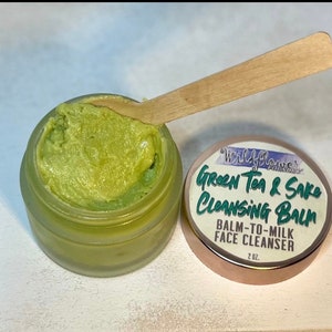 Green Tea & Sake Cleansing Balm-to-Milk White Tea, Rice Protein, Clay Acne, Aging, Brightening Natural Organic Gentle Daily Face Wash image 4