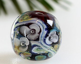 Lampwork Focal Bead Floral Encased Focal Bead