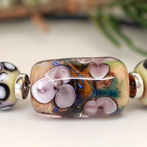 Lampwork Beads/Lampwork Focal Bead/Glass Beads/Lampwork Earring Beads/OOAK Beads/Handmade Beads/Encased Floral Beads/Lampwork Bead Set (9)