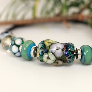 Lampwork Beads/Lampwork Focal Bead/Glass Beads/Lampwork Earring Beads/OOAK Beads/Handmade Beads/Encased Floral Beads/Lampwork Bead Set (9)