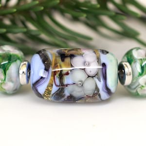 Lampwork Beads/Lampwork Focal Bead/Glass Beads/Lampwork Earring Beads/OOAK Beads/Handmade Beads/Encased Floral Beads/Lampwork Bead Set (9)