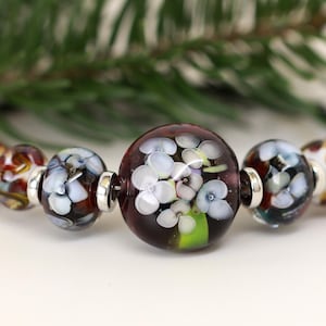 Lampwork Beads/Lampwork Focal Bead/Glass Beads/Lampwork Earring Beads/OOAK Beads/Handmade Beads/Encased Floral Beads/Lampwork Bead Set (9)