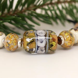 Lampwork Beads/Lampwork Focal Bead/Glass Beads/Lampwork Earring Beads/OOAK Beads/Handmade Beads/Encased Floral Beads/Lampwork Bead Set (9)