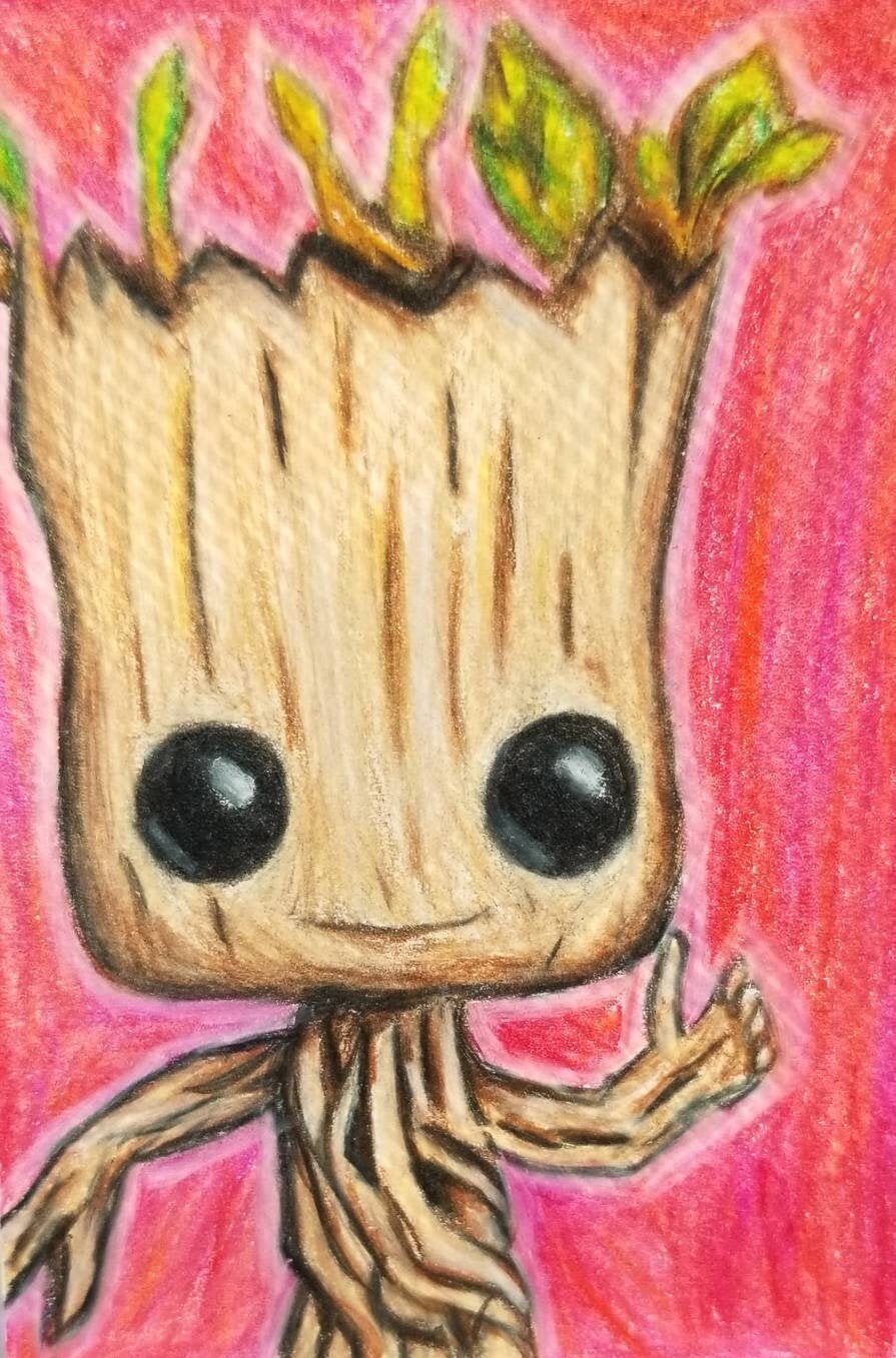 Dancing Groot ACEO Artist Trading Card Print  Inch Pink - Etsy  Ireland