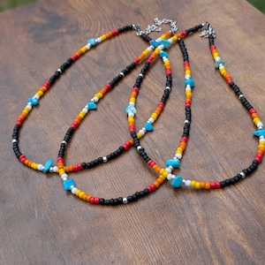 Native Western Beaded Choker + Turquoise Stone Chips
