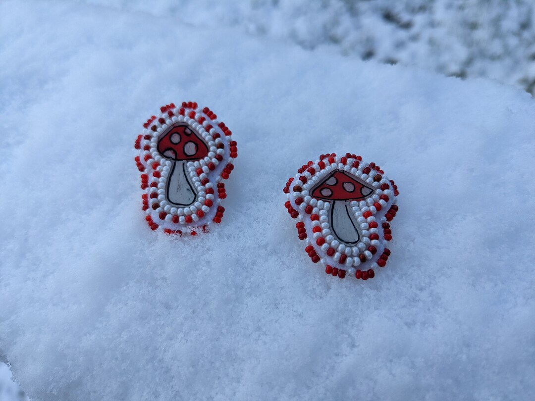 Red Mushroom Beaded Pin Native Beaded Pin Mushroom Pin Etsy