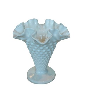 Fenton Milk Glass Vase Hobnail 6" vtg antique White wave crest figurine art mcm