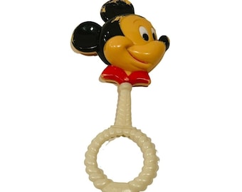 Mickey Mouse toy baby rattle Danara celluloid 1970s Hong Kong Walt Disney figure