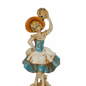 Roman Fontanini Angel Figurine Itália Depose vtg arte escultura Pandeiro vestido de menina dançando