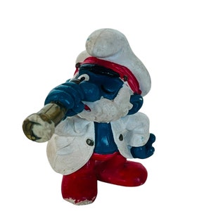 Smurfs Vintage 1980s miniature action figure toy collectible vtg mcm Peyo Schleich Germany Cowboy Western Papa Smurf monocular sailor