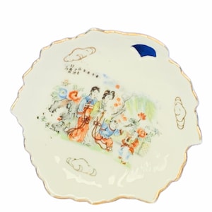 JAPAN COLLECTOR PLATE Vintage feine Knochen Porzellan Porzellan Vtg Mcm asiatische japanische Geisha Kunst von Hand bemalt antike Dorf Kimono Bauernhof Mönch