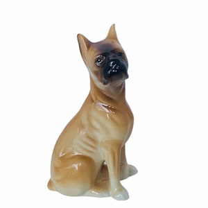 PUPPY DOG FIGURINE vintage decor collectible vtg mcm statue sculpture porcelain japan Boxer black brown Germany