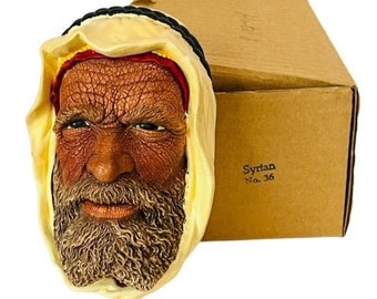 Bosson Legend Chalkware Face Busto Figura Cabeza Inglaterra CAJA 1968 Turbin sirio