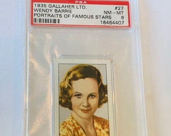 Gallaher LTD cigarettes tobacco trading card Graded PSA 9 MINT 1935 Portraits Famous Movie Stars #27 Wendy Barrie Small World Henry viii