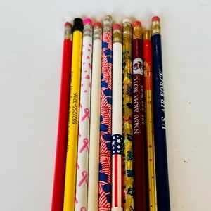 Pencil Vtg School Advertising writing instrument LOT cartoon anime gold flag USA