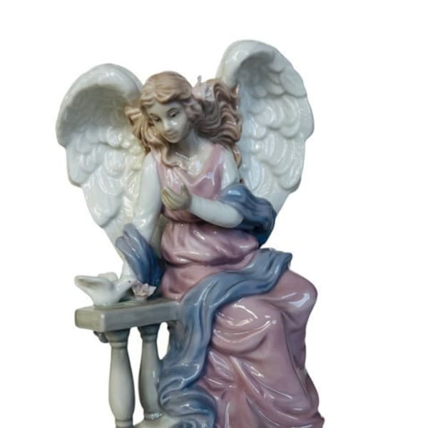 Angel Figurine Valencia Roman Porcelain Sculpture dove Heaven 1997 statue vtg