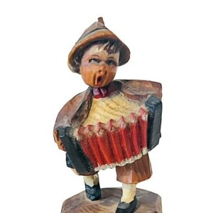 Carved Wooden Figure West Germany Black Forest Figurine Vtg Hummel Accordion boy