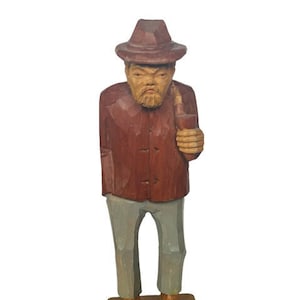 Carved Wooden Figure West Germany Black Forest Man Pipe wood figurine vtg old