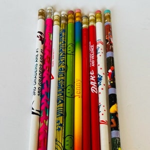 Pencil Vtg School Advertising writing instrument LOT anime DARE neon smiley 1980