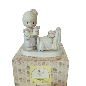 Precious moments figurine box NIB Enesco vtg 100102 Make Me A Blessing bed bear