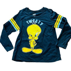 Tweety Bird T-Shirt Looney Tunes vtg Long Sleeve Large L Black Bugs Bunny Warner