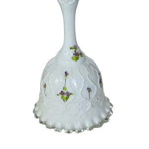 Fenton Bell Glass Floral Figurine vtg antique SIGNED Vicki Fielder silver crest