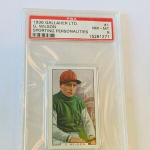 Gallaher LTD Zigaretten Tabak Sammelkarte Graded PSA 8 MINT 1938 Pferderennen Derby Szenen sportliche Persönlichkeiten G Paulson # 1