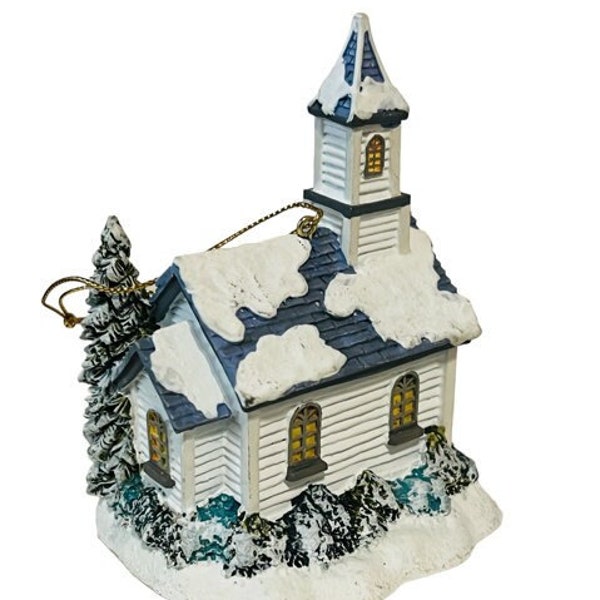 Thomas Kinkade Christmas Ornament Cottage Winter memories St Nicholas Church vtg