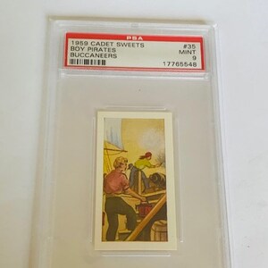 Buccaneers Piraten Raiders Trading Card 1960 Cadet Sweets England Buckinghamshire Nachlass Slough Mint PSA 9 Boy #35 Kanonen Boot Schiff